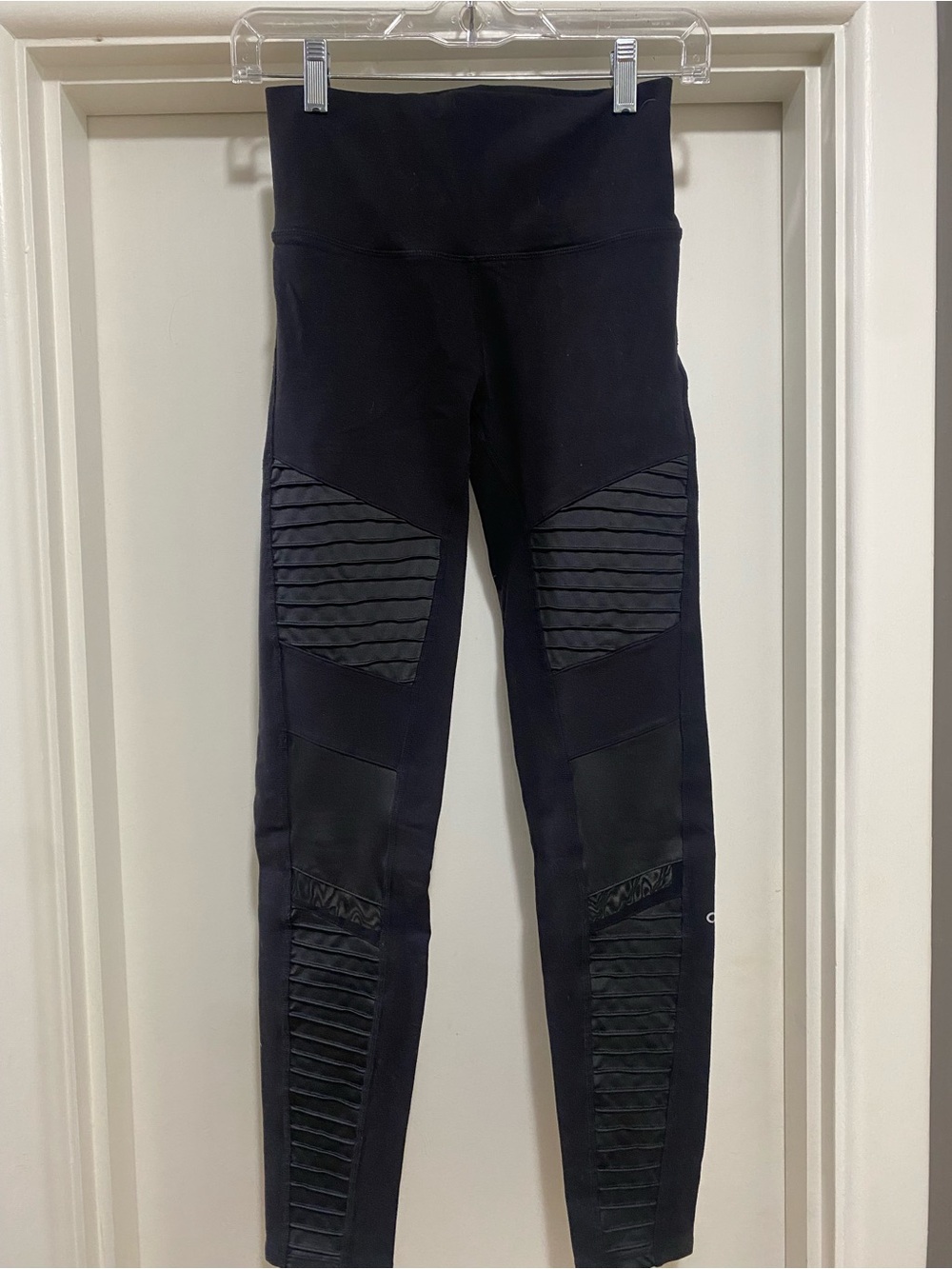 Alo Black Moto-Panel High-Waist Leggings